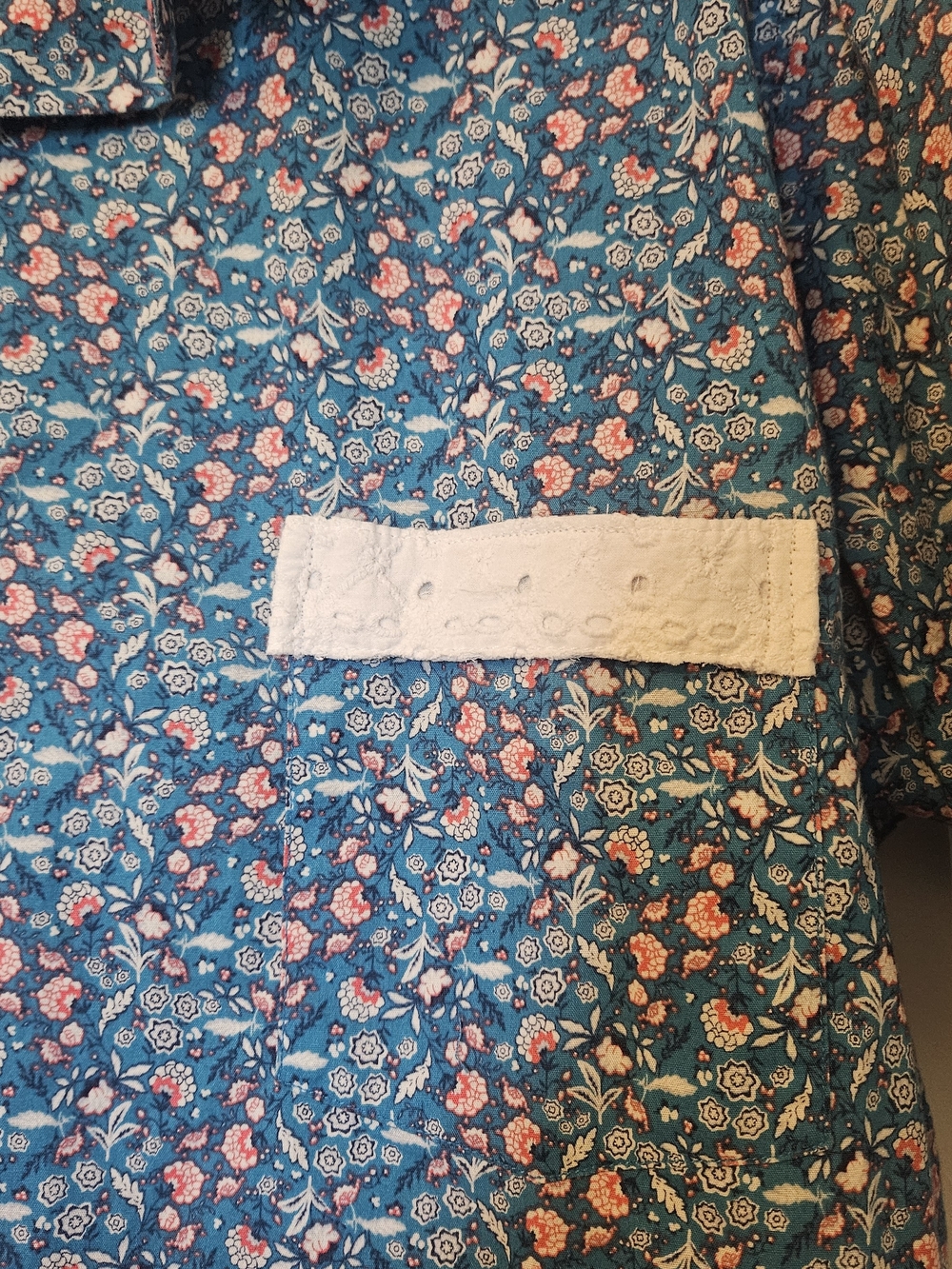 Upcycled Blue Floral Ruffle Button Front Top - Picture 3 of 6
